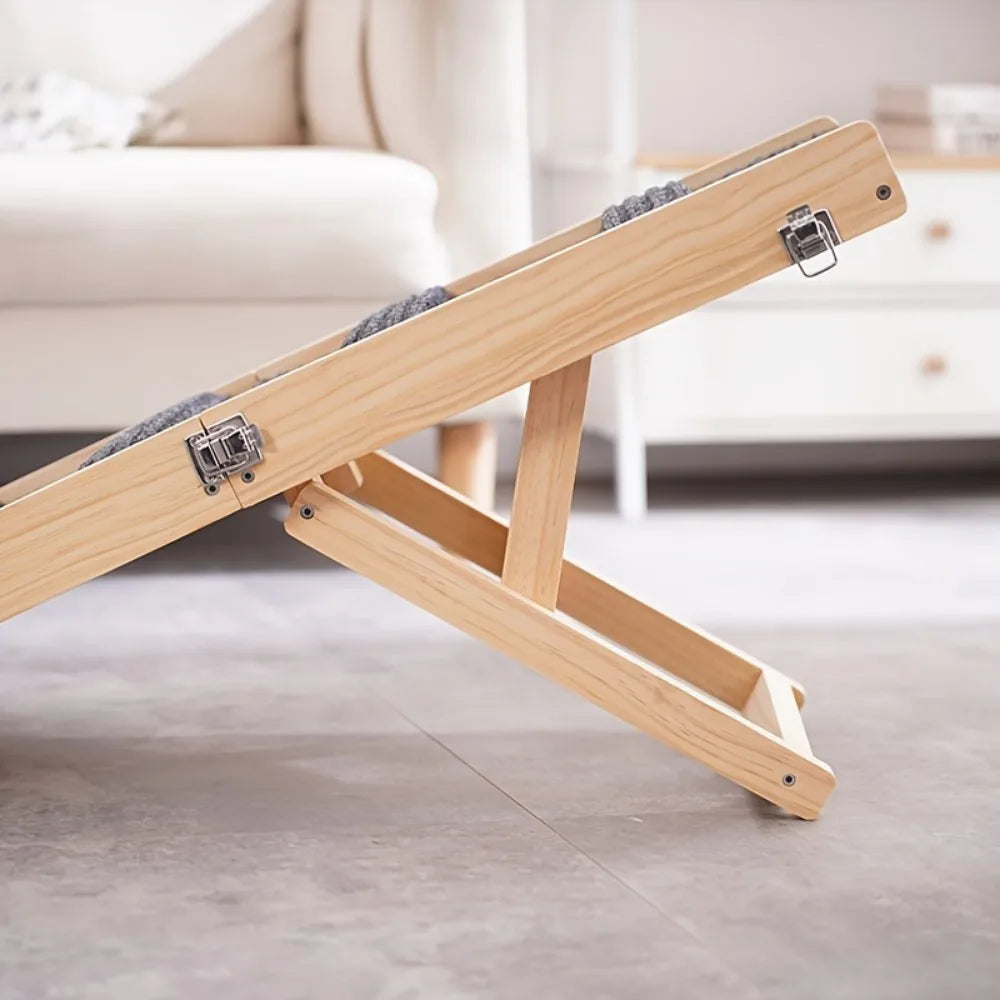 Adjustable wooden dog ladder for medium and small dogs - Folding senior dog bed ramp with non-slip patterned surface - Durable l