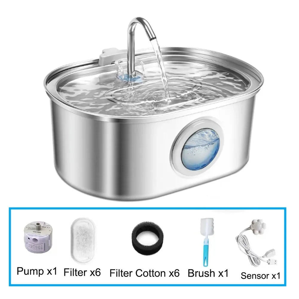 3.2L Stainless Steel Cat Water Fountain Automatic Cat Drinking Dispenser For Cats Dogs Smart Sensor Pet Water Fountain Drinker