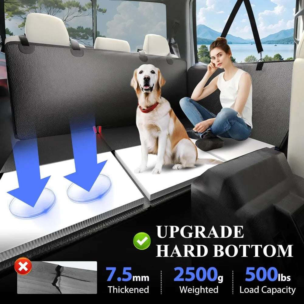 Back Seat Extender for Dogs Truck-Upgraded PU Leather-Dog Pet Seat Cover Back Seat Hard Bottom 500lbs