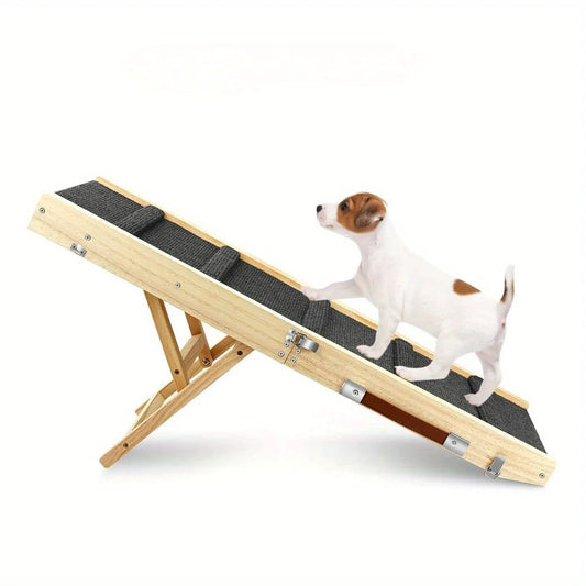 Adjustable wooden dog ladder for medium and small dogs - Folding senior dog bed ramp with non-slip patterned surface - Durable l