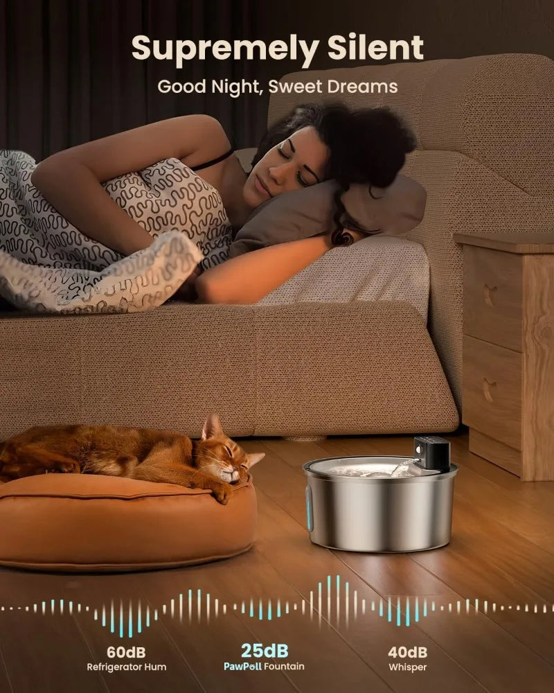 VOFORD 3.2L Recharge Wireless Cat Water Fountain Automatic Sensor Stainless Steel Dog Water Fountain Multiple Pet Drinking Bowls