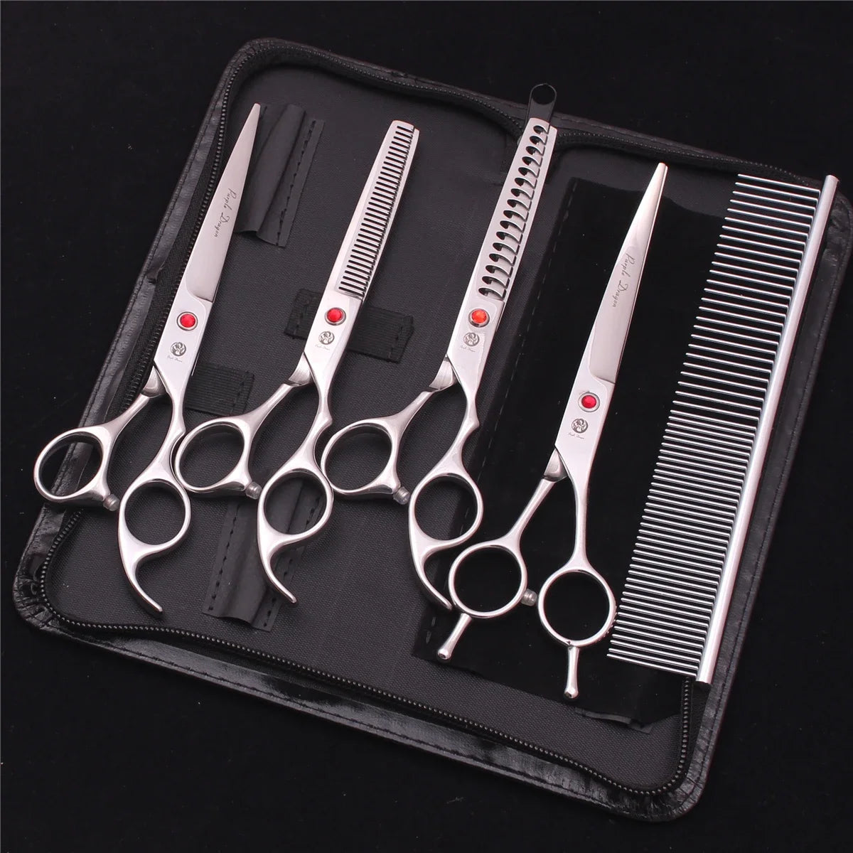 Purple Dragon Dog Grooming Scissors Kit 7" 6.5" Stainless Pet Curved Scissors Thinning Scissors Straight Shears Chunker Z3002