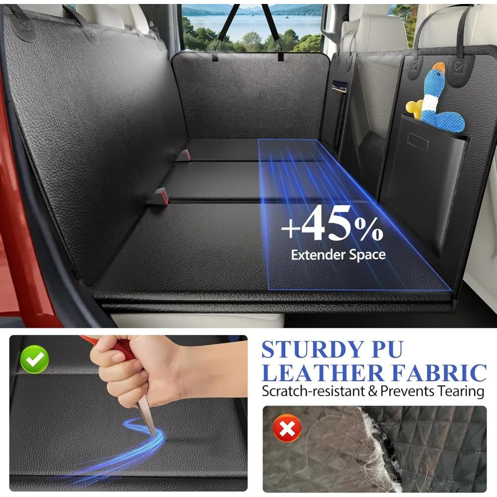 Back Seat Extender for Dogs Truck-Upgraded PU Leather-Dog Pet Seat Cover Back Seat Hard Bottom 500lbs