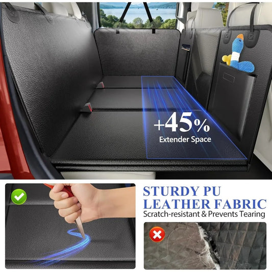 Back Seat Extender for Dogs Truck-Upgraded PU Leather-Dog Pet Seat Cover Back Seat Hard Bottom 500lbs
