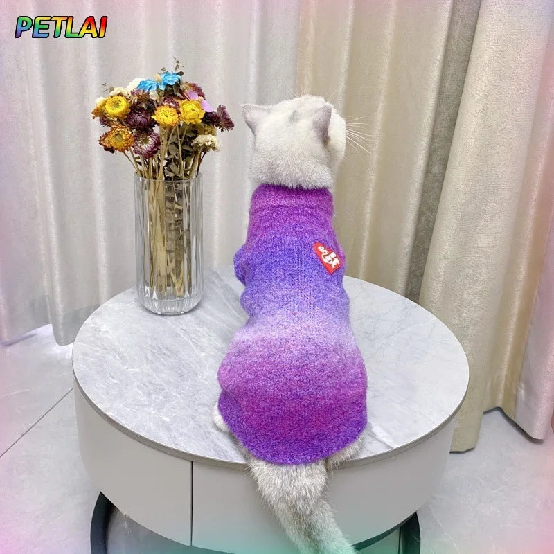 Cat vest with gradient color knitted sweater waistcoat kitten accessories warm comfortable dog vest new fall winter collection
