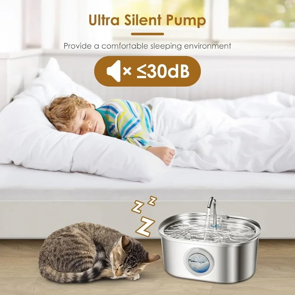 3.2L Stainless Steel Cat Water Fountain Automatic Cat Drinking Dispenser For Cats Dogs Smart Sensor Pet Water Fountain Drinker