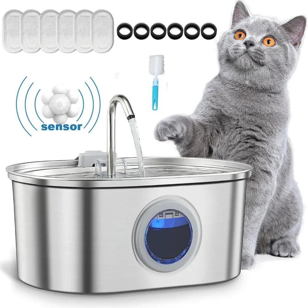 3.2L Stainless Steel Cat Water Fountain Automatic Cat Drinking Dispenser For Cats Dogs Smart Sensor Pet Water Fountain Drinker