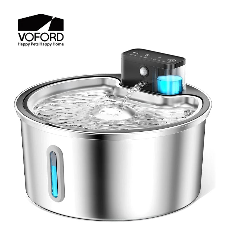 VOFORD 3.2L Recharge Wireless Cat Water Fountain Automatic Sensor Stainless Steel Dog Water Fountain Multiple Pet Drinking Bowls