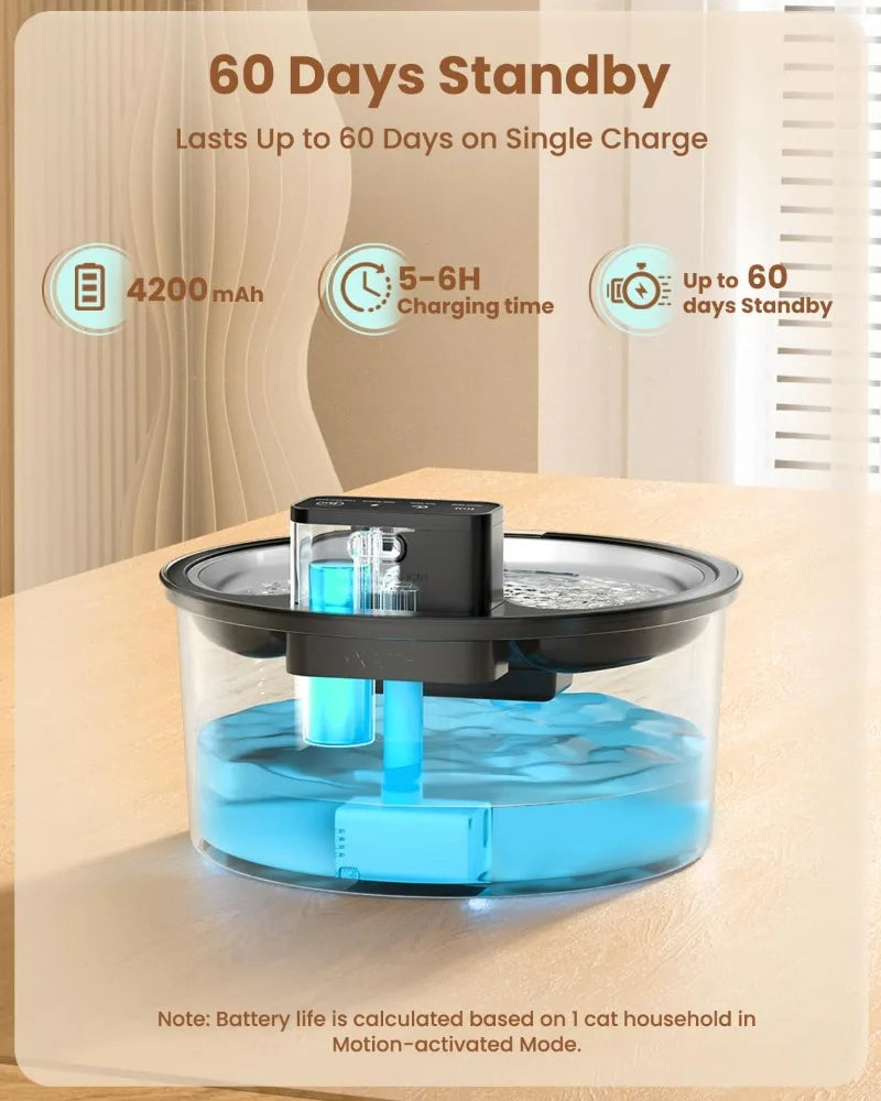 VOFORD 3.2L Recharge Wireless Cat Water Fountain Automatic Sensor Stainless Steel Dog Water Fountain Multiple Pet Drinking Bowls