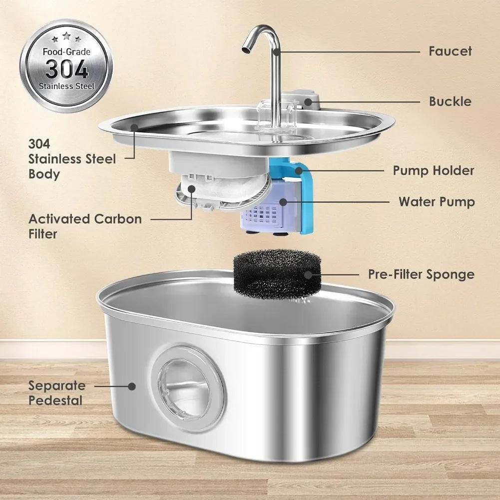 3.2L Stainless Steel Cat Water Fountain Automatic Cat Drinking Dispenser For Cats Dogs Smart Sensor Pet Water Fountain Drinker