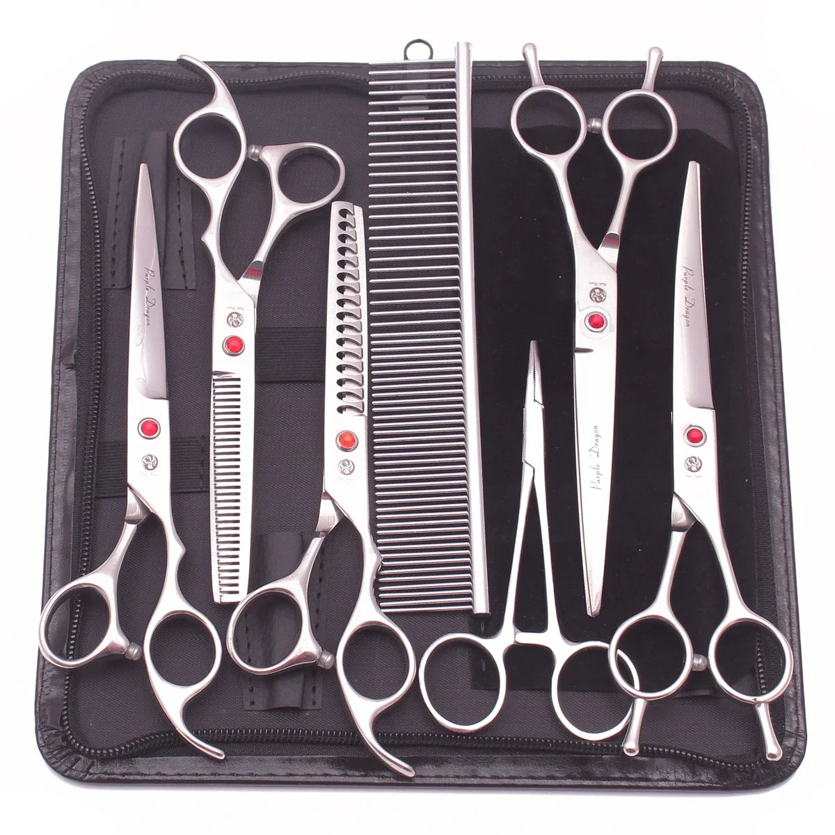 Purple Dragon Dog Grooming Scissors Kit 7" 6.5" Stainless Pet Curved Scissors Thinning Scissors Straight Shears Chunker Z3002