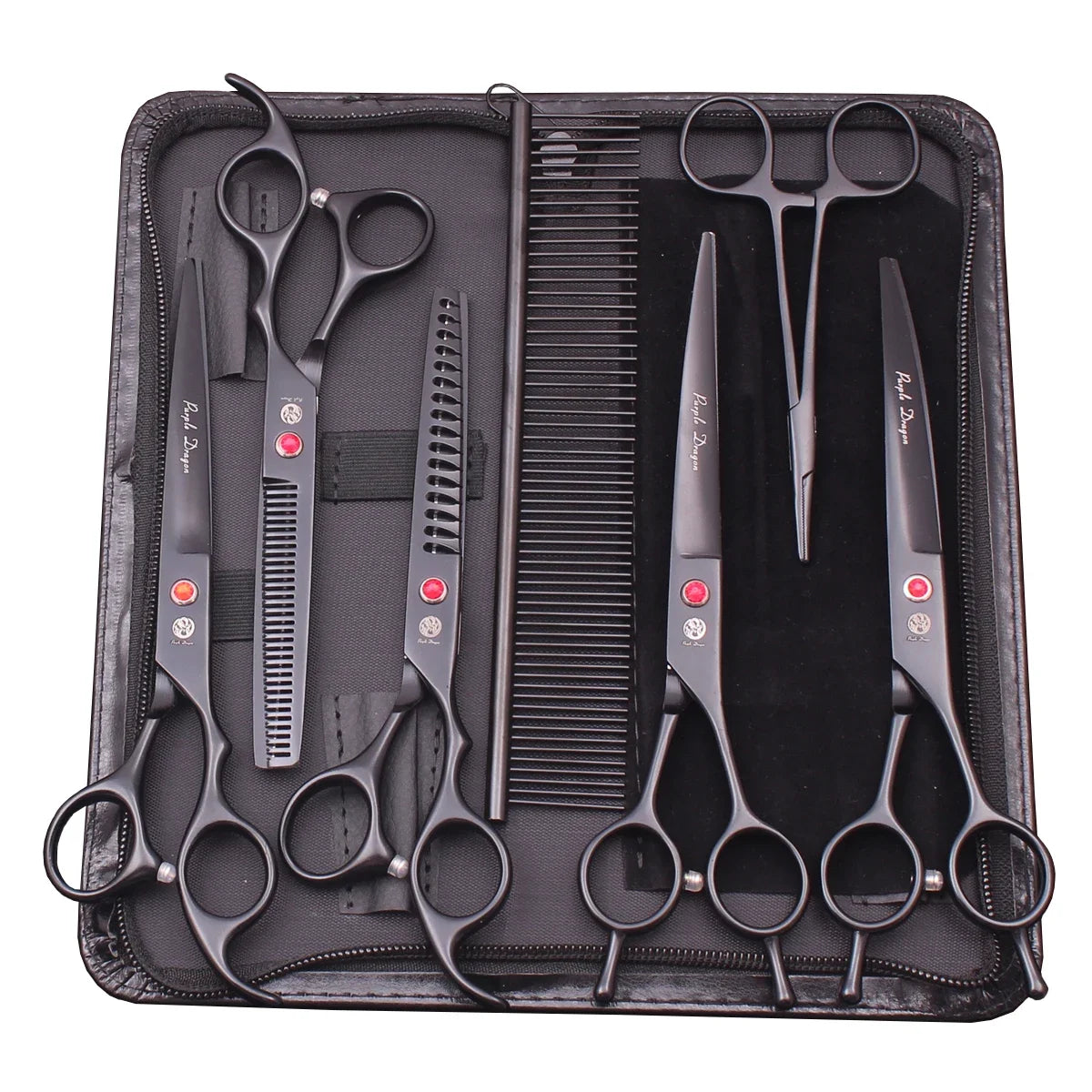 Purple Dragon Dog Grooming Scissors Kit 7" 6.5" Stainless Pet Curved Scissors Thinning Scissors Straight Shears Chunker Z3002