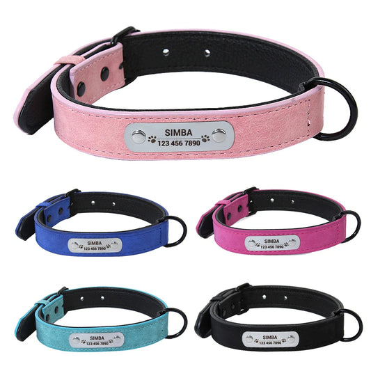 Custom Leather Dog Collar Leash Personalized Pet Collars and Leash Set Durable Leather Collar Lead for Small Medium Large Dogs