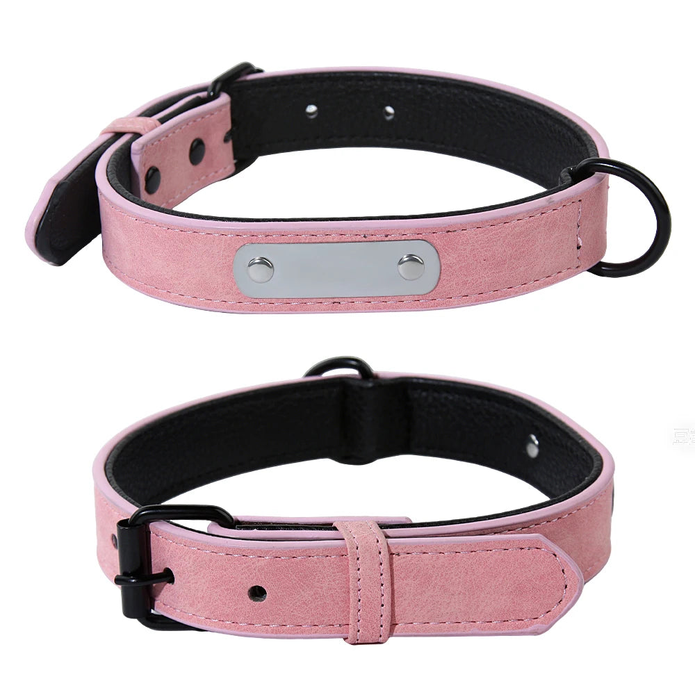 Custom Leather Dog Collar Leash Personalized Pet Collars and Leash Set Durable Leather Collar Lead for Small Medium Large Dogs