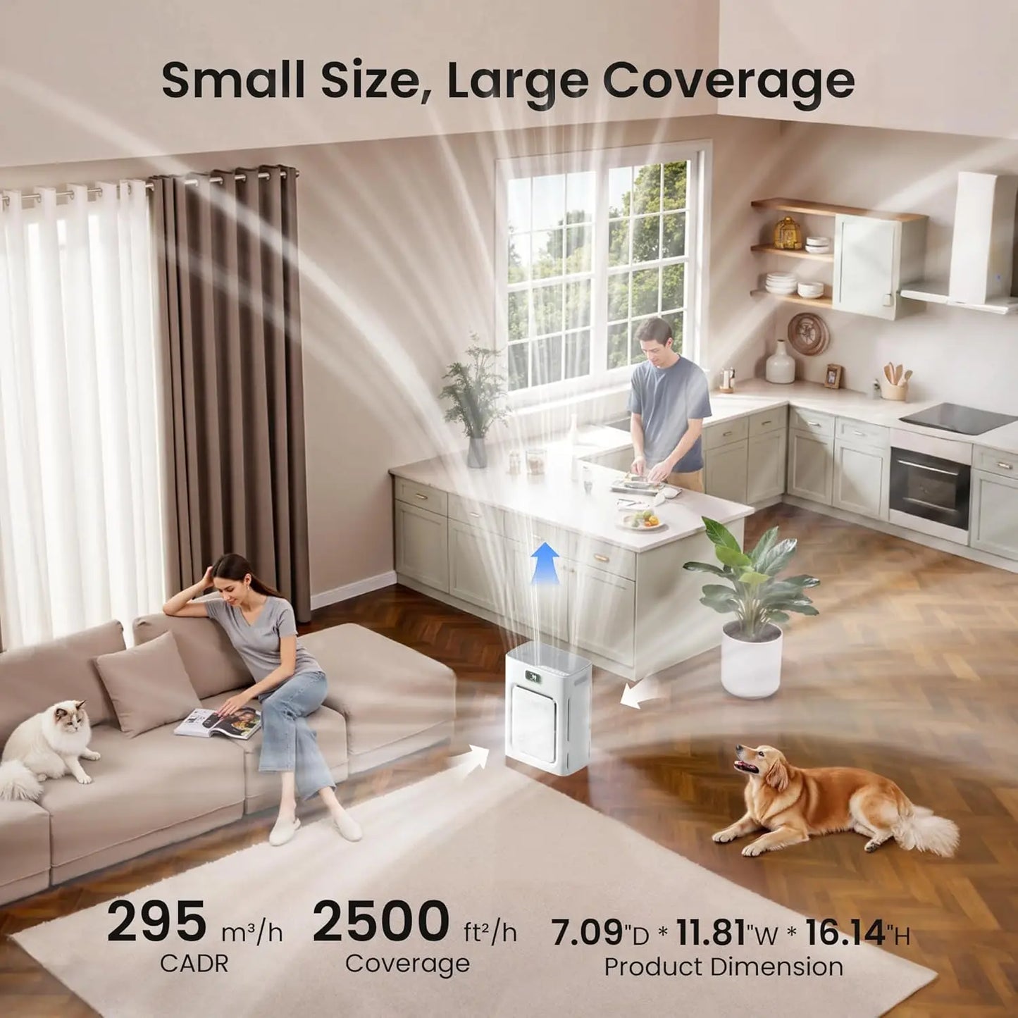 Large Room Air Purifier for Pets, H13 HEPA Washable Filter, Covers 2500 sq ft, Removes Hair Odor Dust Smoke