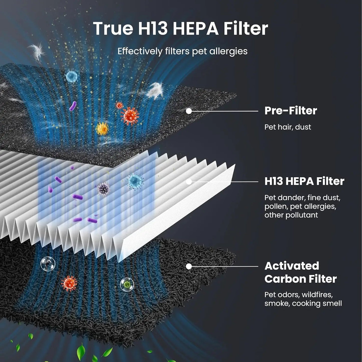 Large Room Air Purifier for Pets, H13 HEPA Washable Filter, Covers 2500 sq ft, Removes Hair Odor Dust Smoke