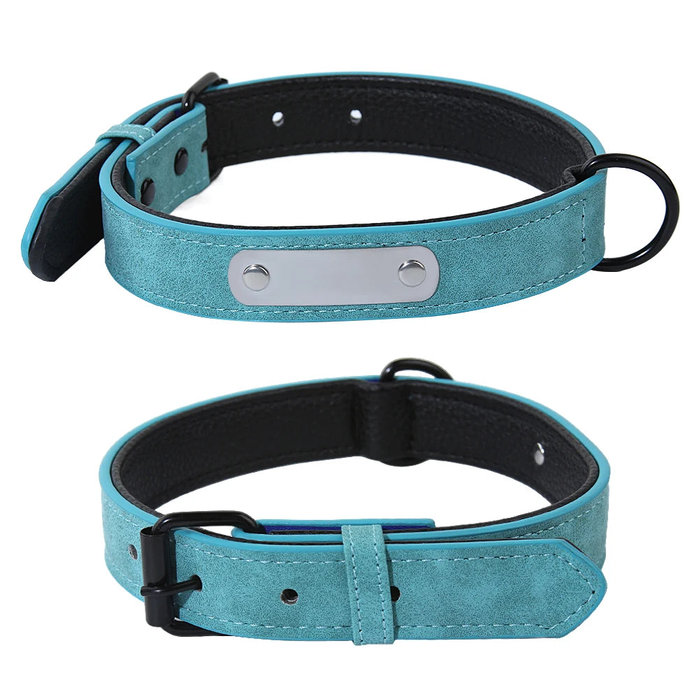 Custom Leather Dog Collar Leash Personalized Pet Collars and Leash Set Durable Leather Collar Lead for Small Medium Large Dogs