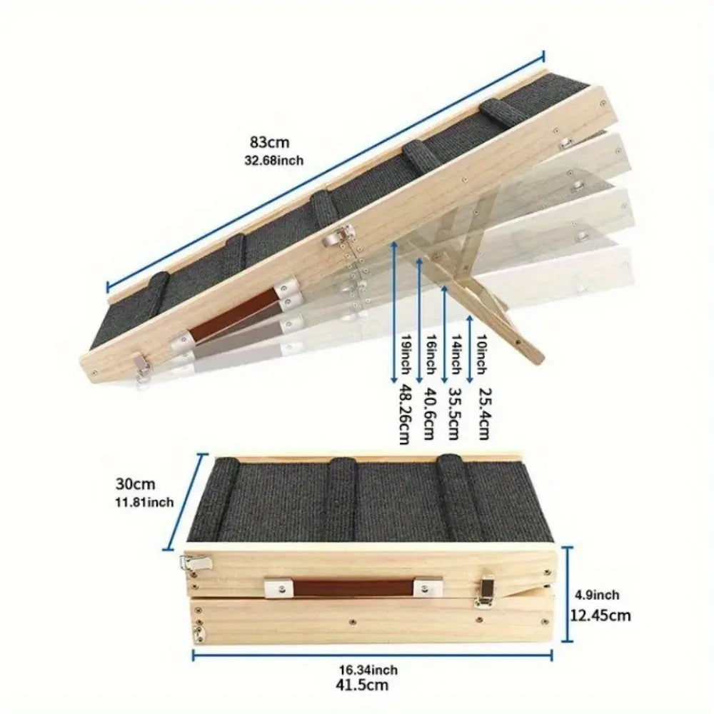 Adjustable wooden dog ladder for medium and small dogs - Folding senior dog bed ramp with non-slip patterned surface - Durable l