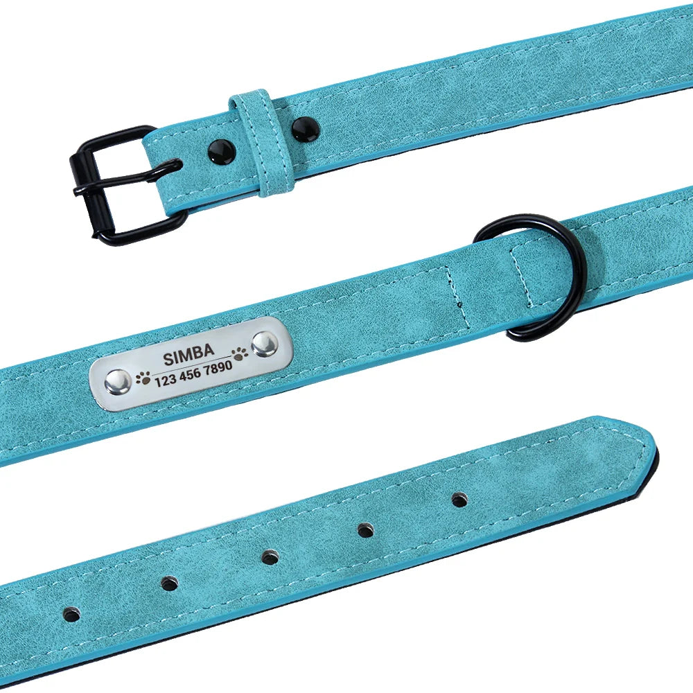Custom Leather Dog Collar Leash Personalized Pet Collars and Leash Set Durable Leather Collar Lead for Small Medium Large Dogs