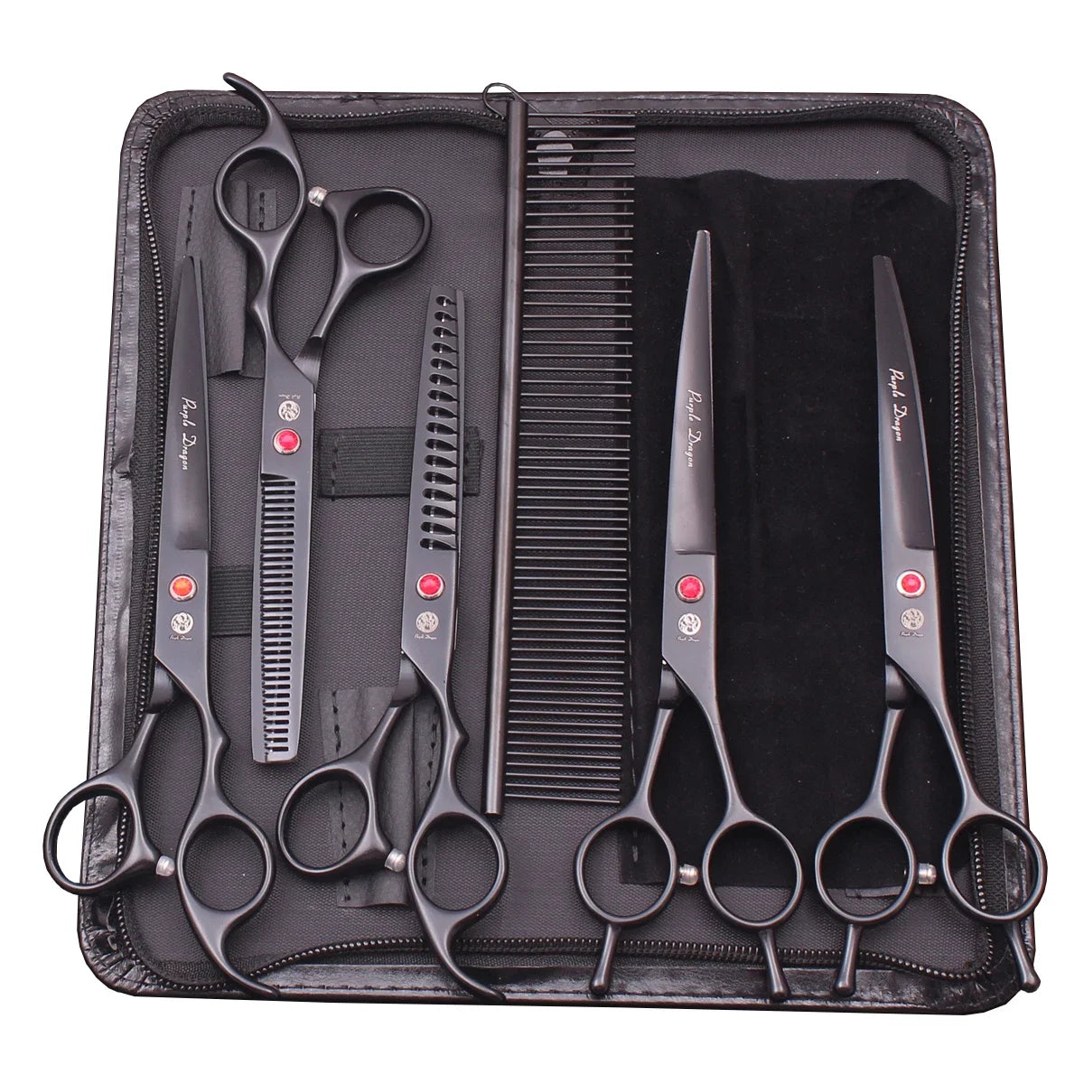 Purple Dragon Dog Grooming Scissors Kit 7" 6.5" Stainless Pet Curved Scissors Thinning Scissors Straight Shears Chunker Z3002