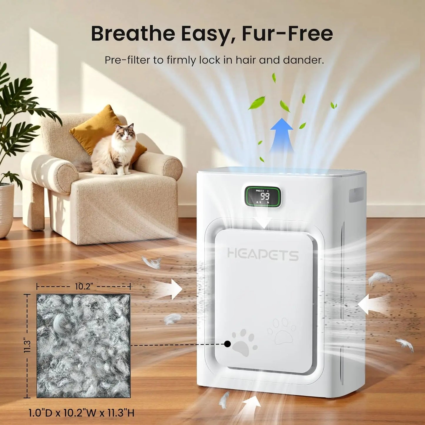 Large Room Air Purifier for Pets, H13 HEPA Washable Filter, Covers 2500 sq ft, Removes Hair Odor Dust Smoke
