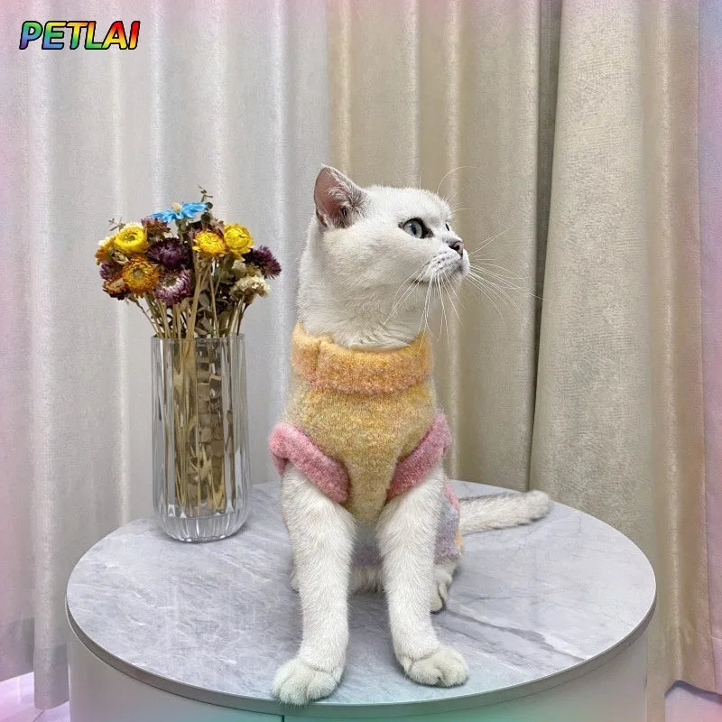 Cat vest with gradient color knitted sweater waistcoat kitten accessories warm comfortable dog vest new fall winter collection