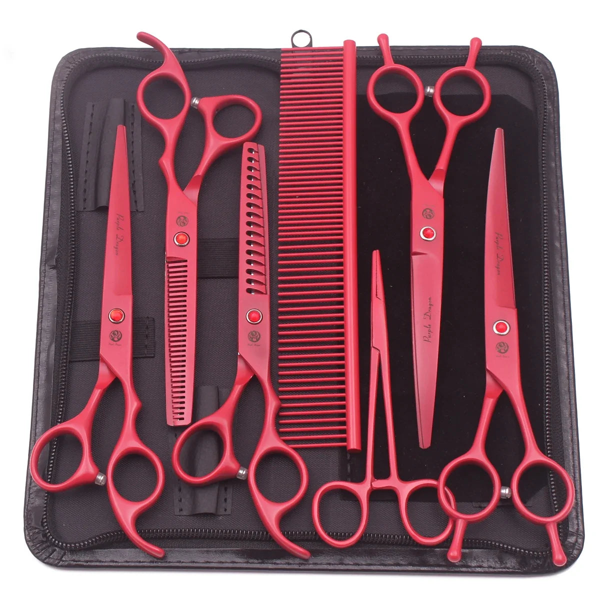 Purple Dragon Dog Grooming Scissors Kit 7" 6.5" Stainless Pet Curved Scissors Thinning Scissors Straight Shears Chunker Z3002