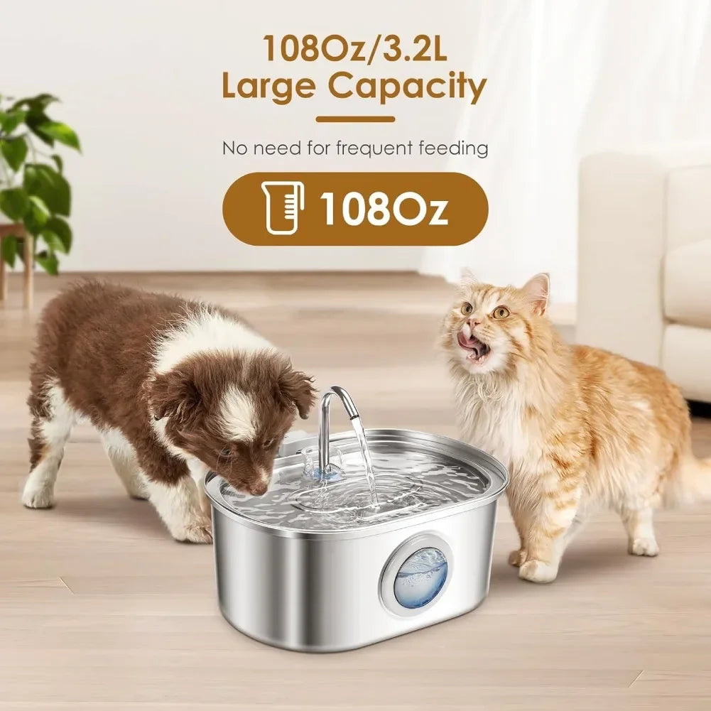 3.2L Stainless Steel Cat Water Fountain Automatic Cat Drinking Dispenser For Cats Dogs Smart Sensor Pet Water Fountain Drinker