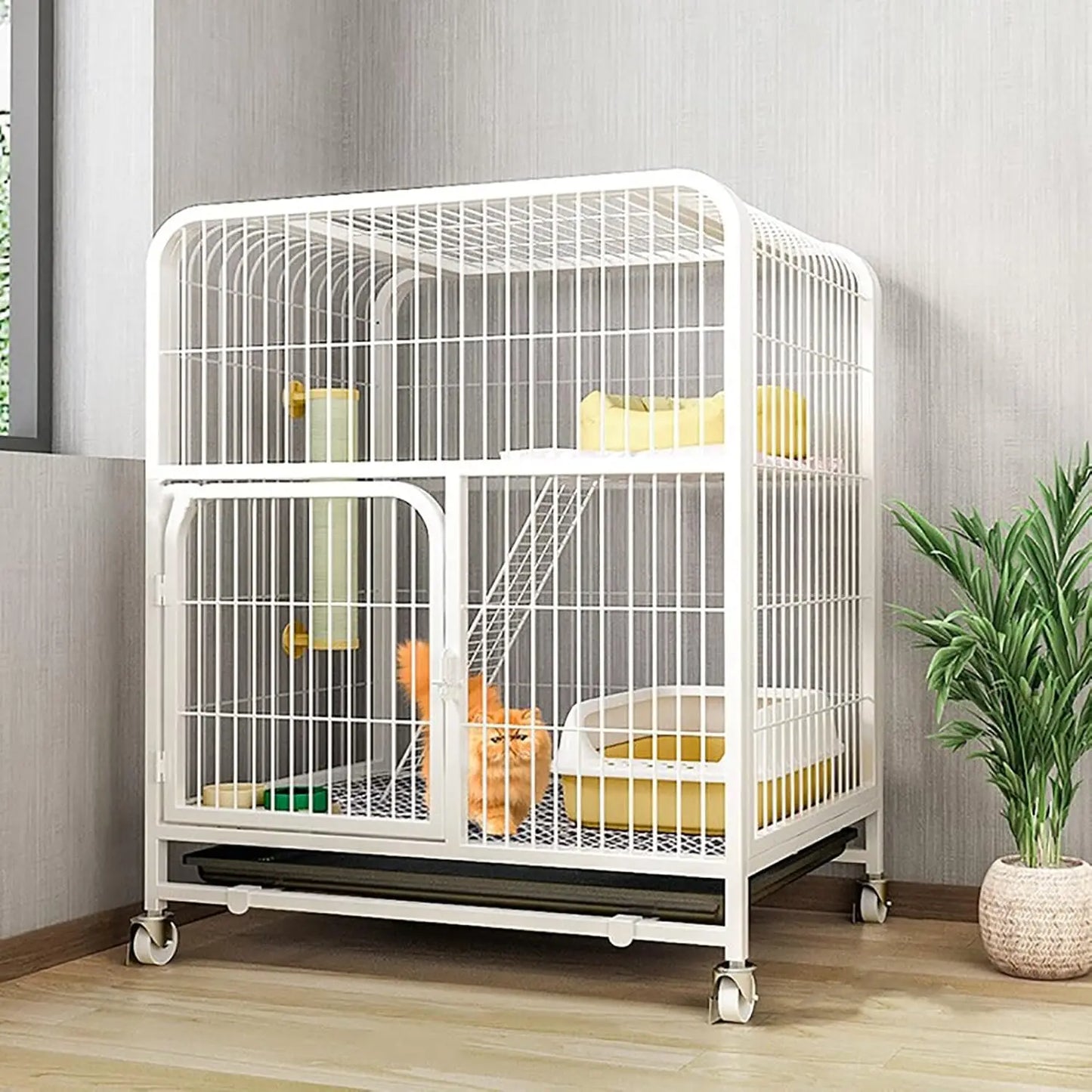 Large 2-Tier Cat Cage with Wheels - Multi-Level Cats Kennel for Chinchillas & Ferrets - Indoor/Outdoor Cat, Customized